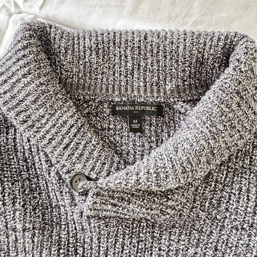Banana Republic Shawl Collar Sweater Mens M Gray Ribbed Pullover Button